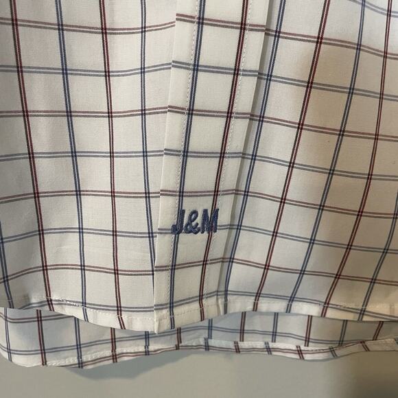 Johnston Murphy Shirt Medium Tailored Fit White Red Blue Long Sleeve Button Up - Picture 6 of 9